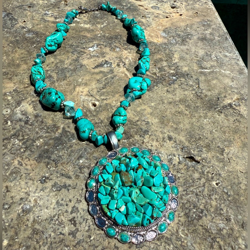 Turquoise Nuggets and Pendant Necklace - Picture 12 of 14